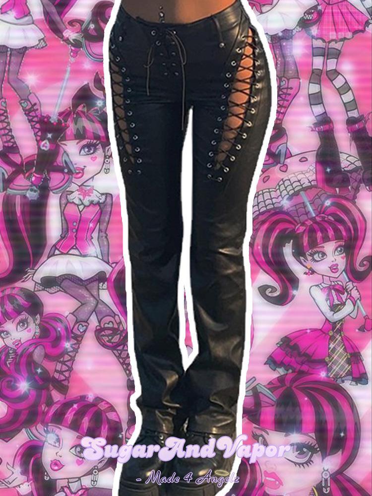 Natalia Y2K Leather Lace-up Pants-Pants-Artemis greece
