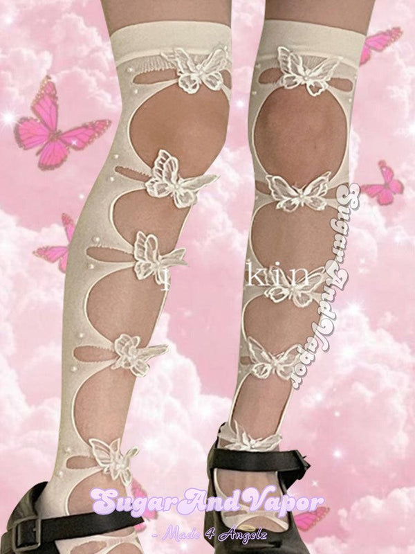 Ophra Cut-out Butterfly Thigh High Stockings-SOCKS & TIGHTS-Artemis greece