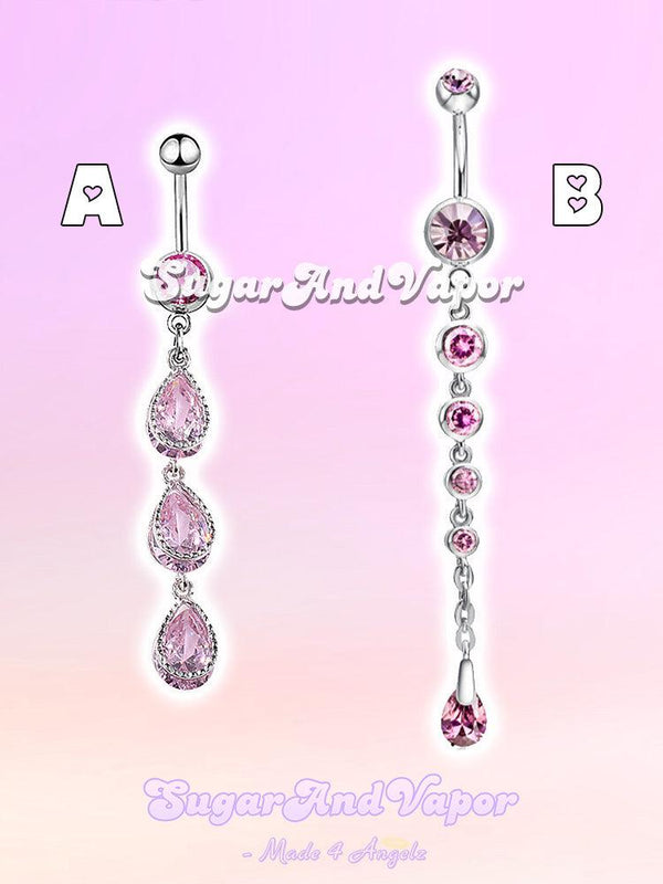 Pink Drop Overlength Belly Ring-Belly Ring-Artemis greece