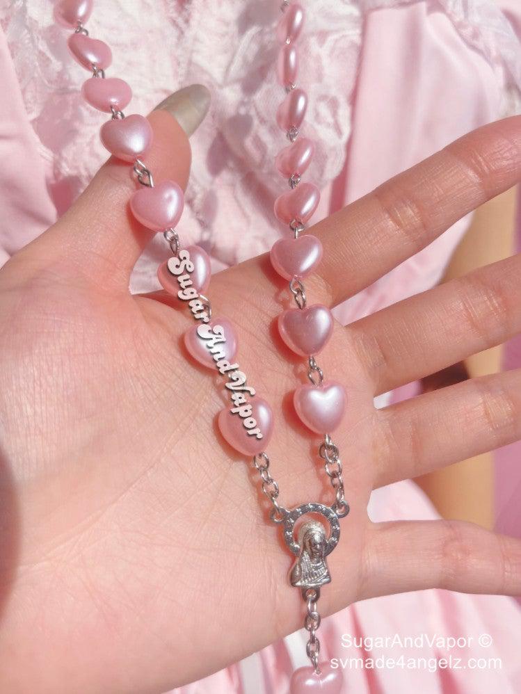 Prayer Pink Heart Chain Cross Necklace-NECKLACES-Artemis greece