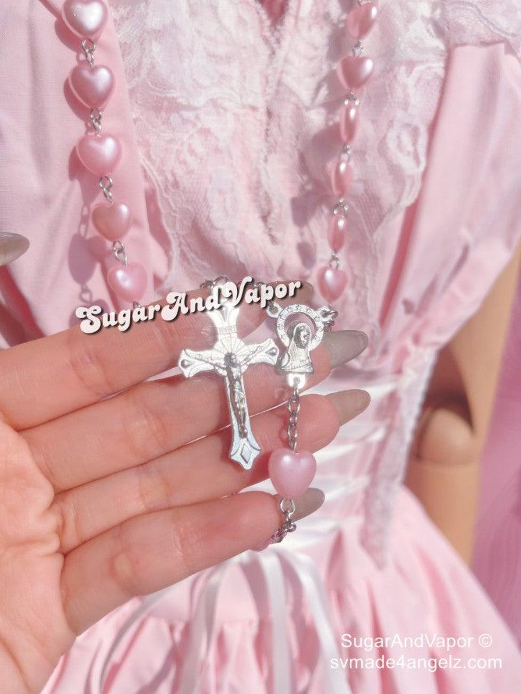 Prayer Pink Heart Chain Cross Necklace-NECKLACES-Artemis greece