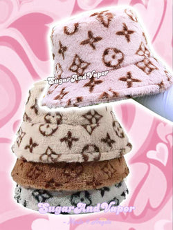 Vintage Floral Pattern Furry Bucket Hat-Hats-Artemis greece