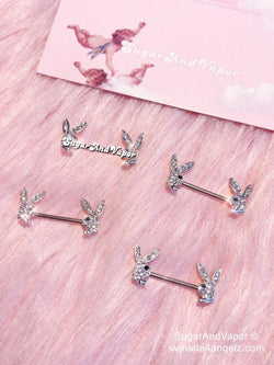 Y2K Bling Bunny Barbell Nipple Rings Set-Belly Ring-Artemis greece