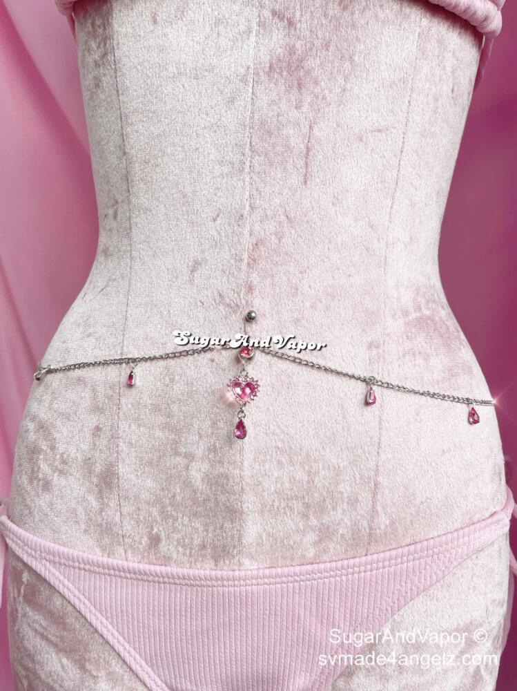 Y2K Heart Gems Bling Tassels Belly Ring Belly Chain-Belly Ring-Artemis greece