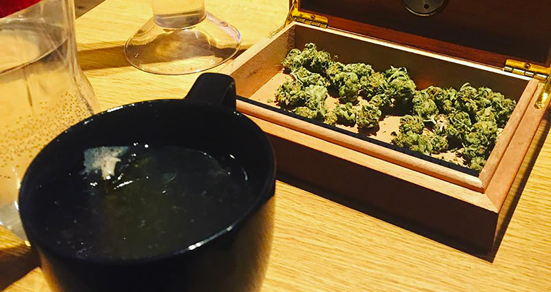 Weed nugs and a tea cup, image from Nipple Squirt 420 on Instagram