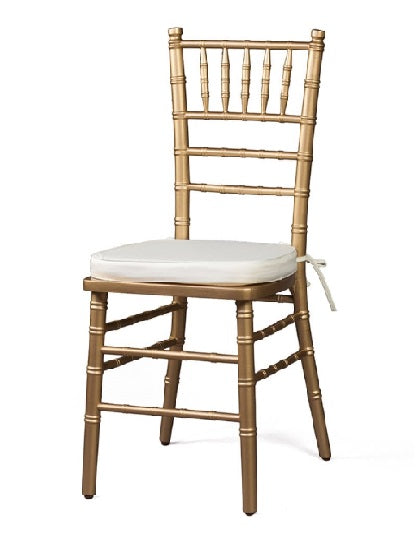 gold chiavari chairs with white cushion