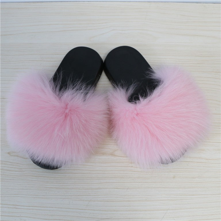 Fluffy Fox Fur Slides Soft Pink 