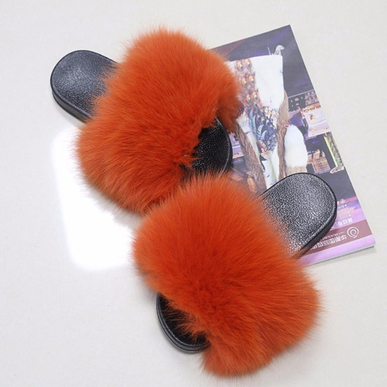 Fluffy Fox Fur Slides Orange – zazzyjewelz