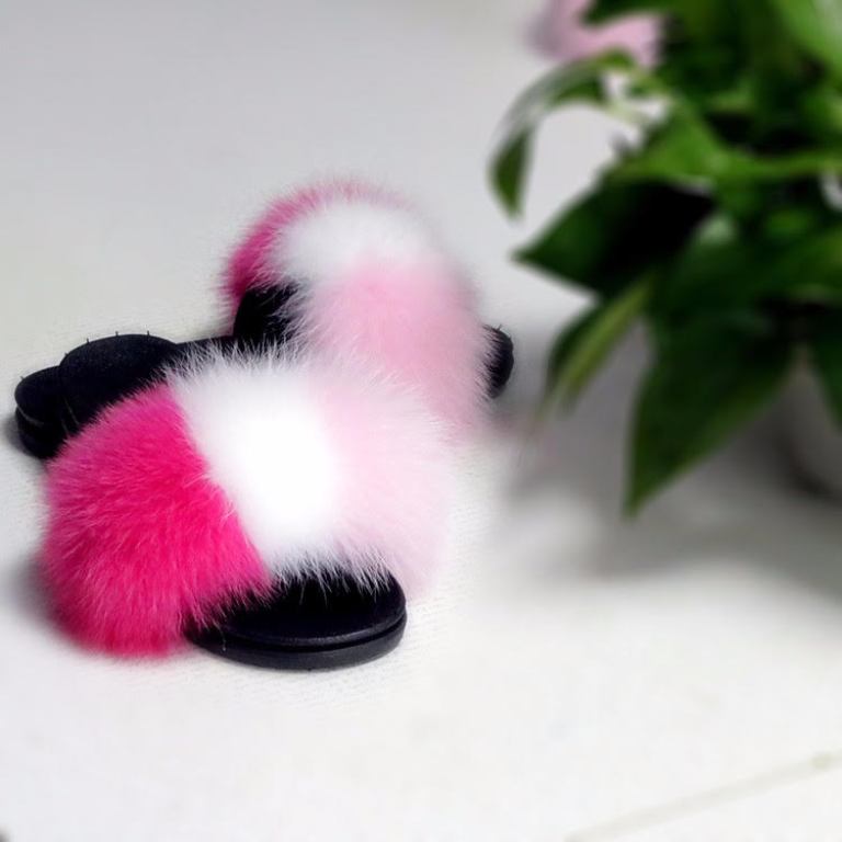 hot pink furry slides