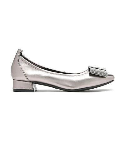Oversized Bow Square Toe Pumps Pewter