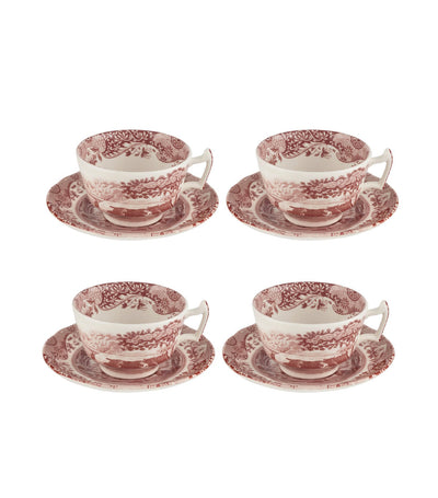 Spode Cranberry Italian Teacup and Saucer - Set of 4