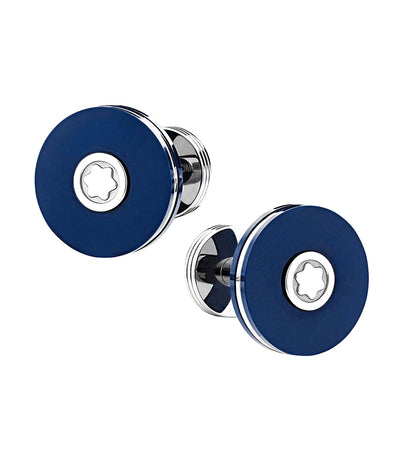 Cufflinks, Round in Stainless Steel with Blue Resin