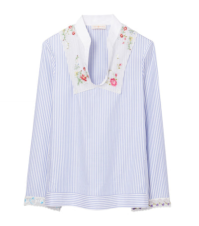 Striped Embroidered Tunic Surfside/White Oxford