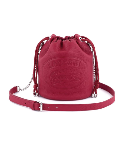 lacoste women's croco crew grained leather bucket bag - rouge 240