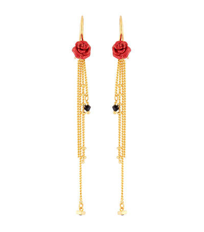 Les Nereides Red Rosebud Chains Hook Earrings
