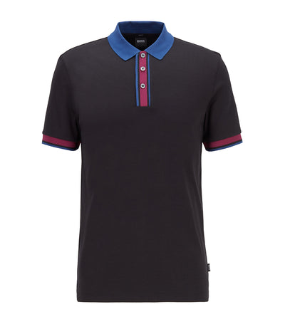 Slim-Fit Polo Shirt In Cotton with Block Stripes Black