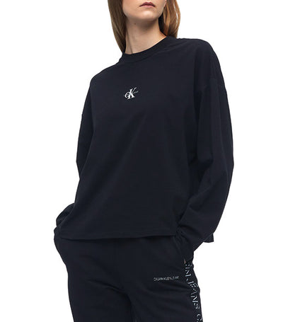Women's Long-Sleeve Micro Monogram Loose T-Shirt Black