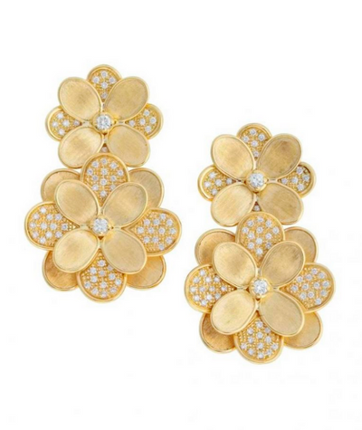 18k Yellow Gold Lunaria Flower Drop Earrings with Diamonds 1.54ct