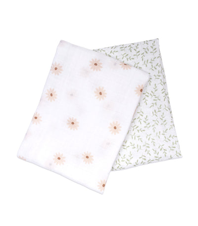 Muslin Swaddling Blankets Set of 2 - Daisies & Greenery