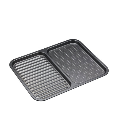 kitchencraft masterclass non-stick 2-in-1 divided crisping tray / ridged baking tray