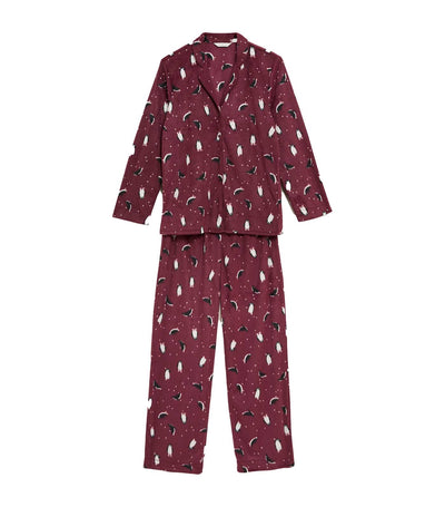 Fleece Penguin Print Pajama Set Purple Mix