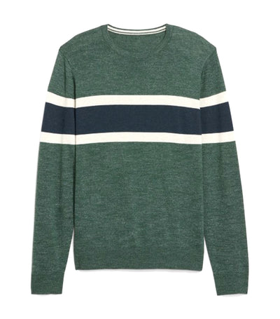 Chest-Stripe Crew-Neck Sweater for Men Olive