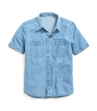 Old Navy Kids Short-Sleeve Button-Front Jean Workwear Shirt for Boys - Light Tone Chambray