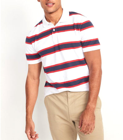 Moisture-Wicking Striped Pique Pro Polo Shirt for Men Red Stripe