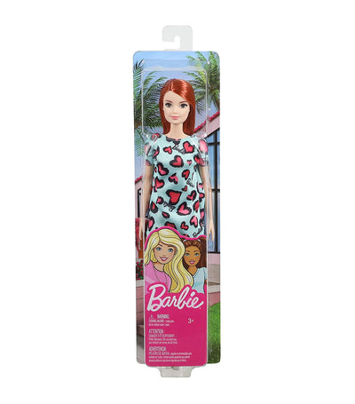 barbie® redhead in blue and pink heart-print dress barbie® doll