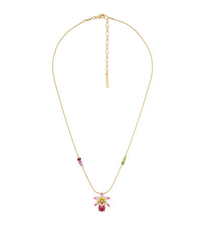 les néréides tropical flower, carved crystal and crystals long necklace