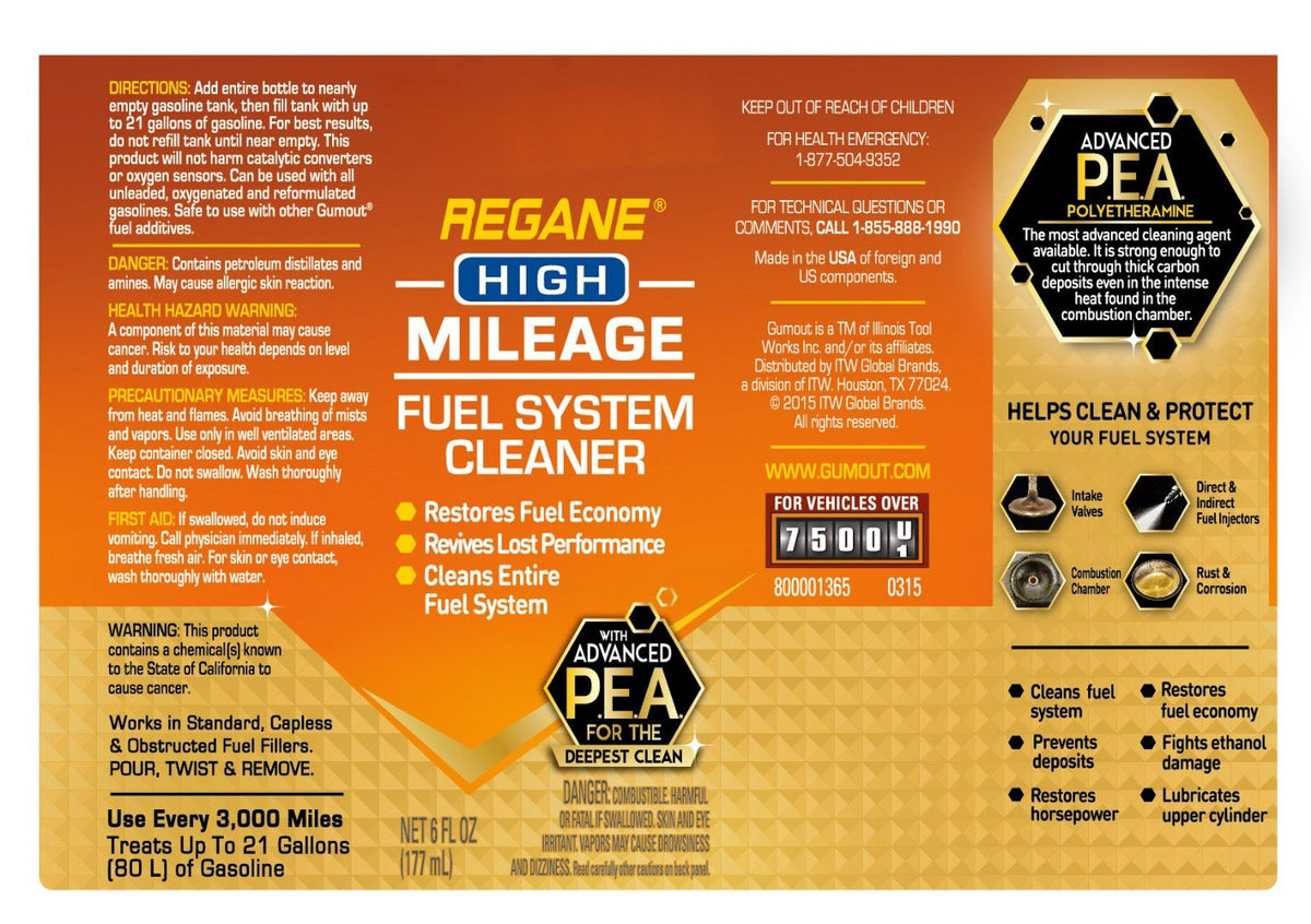 Gumout 800001365 Regane High Mileage Fuel System Cleaner, 6 Oz