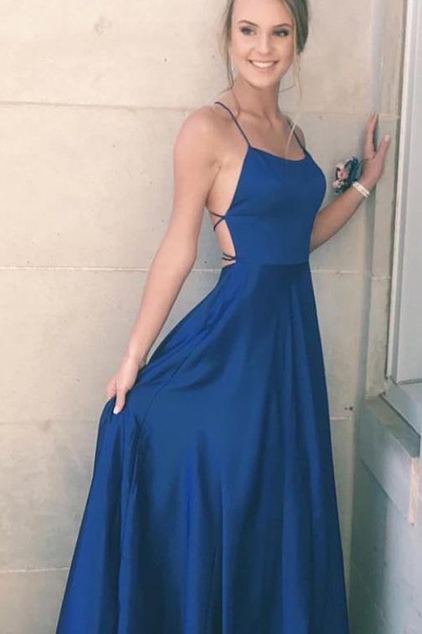 satin spaghetti strap prom dress