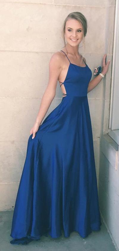blue satin homecoming dress