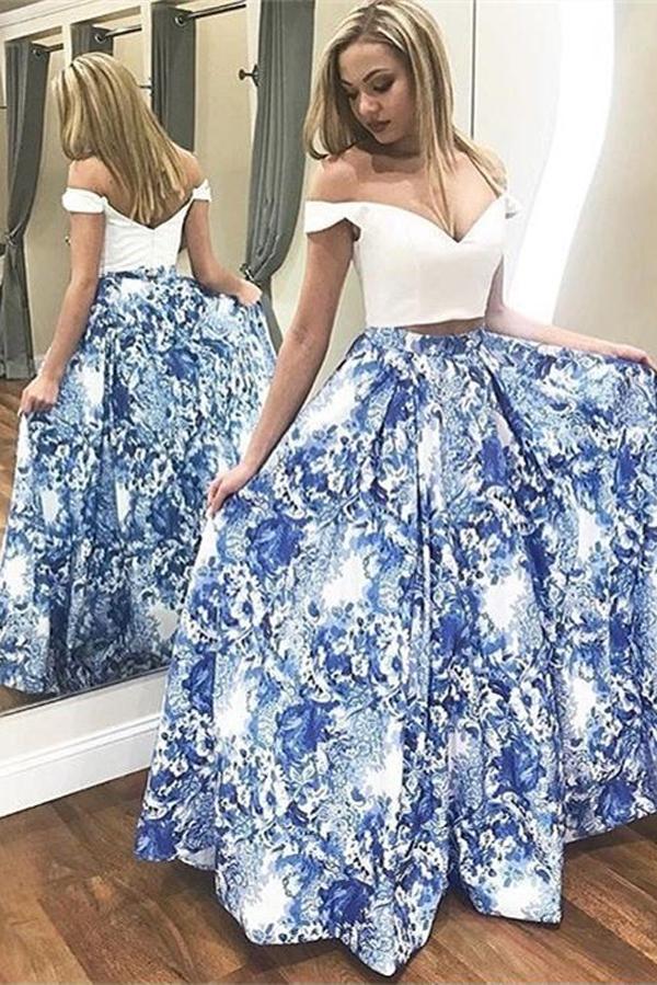 blue floral prom dress