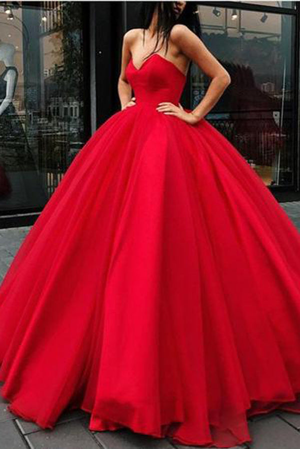 Sweetheart Lace-up Ball Gown Floor-length Red Long Big Prom Dress,MP441 –