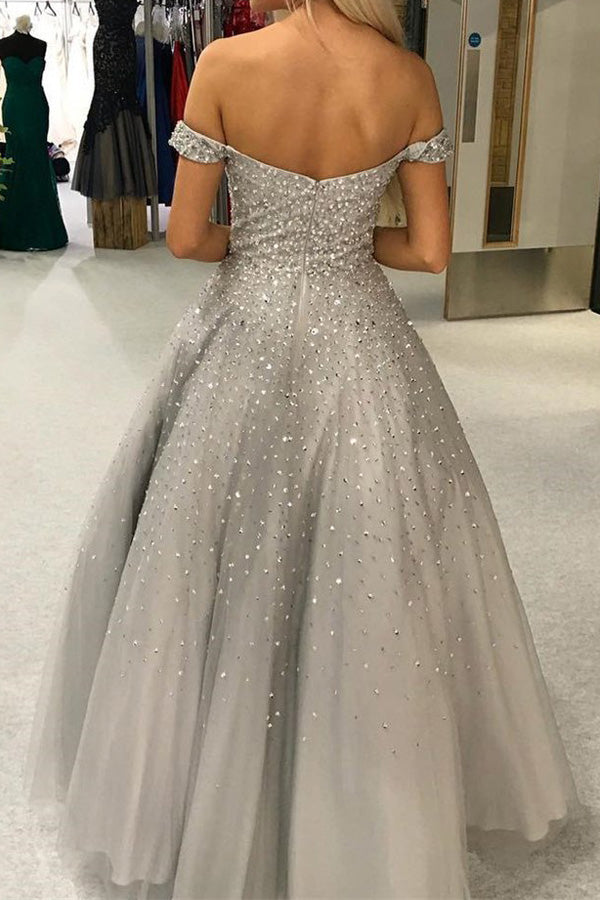 grey long prom dress