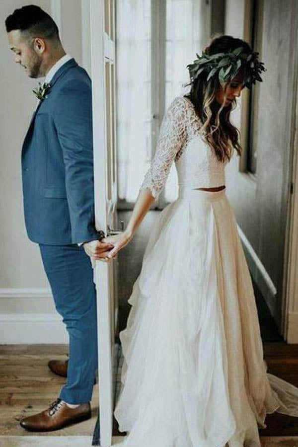 3 quarter sleeve lace wedding dress