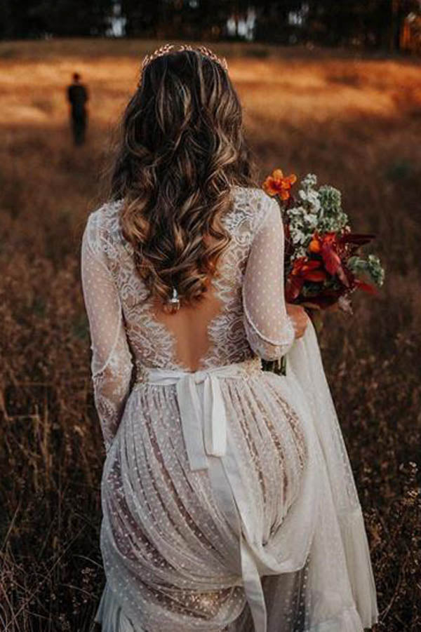polka dot boho wedding dress