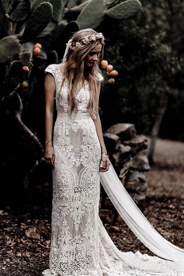 vintage lace boho wedding dress