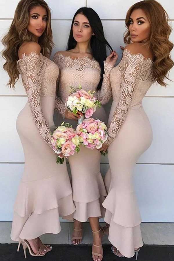 Mermaid Off Shoulder Lace Bridesmaid Dresses Mbd182 3591