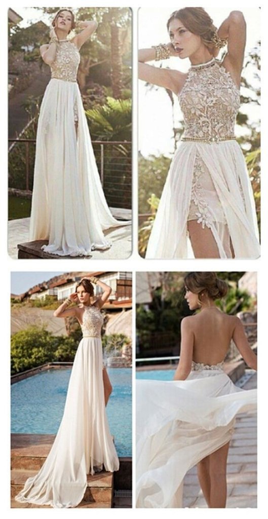 high neck backless wedding dress