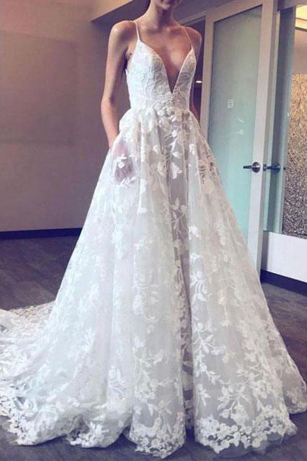 deep v neck ball gown wedding dress