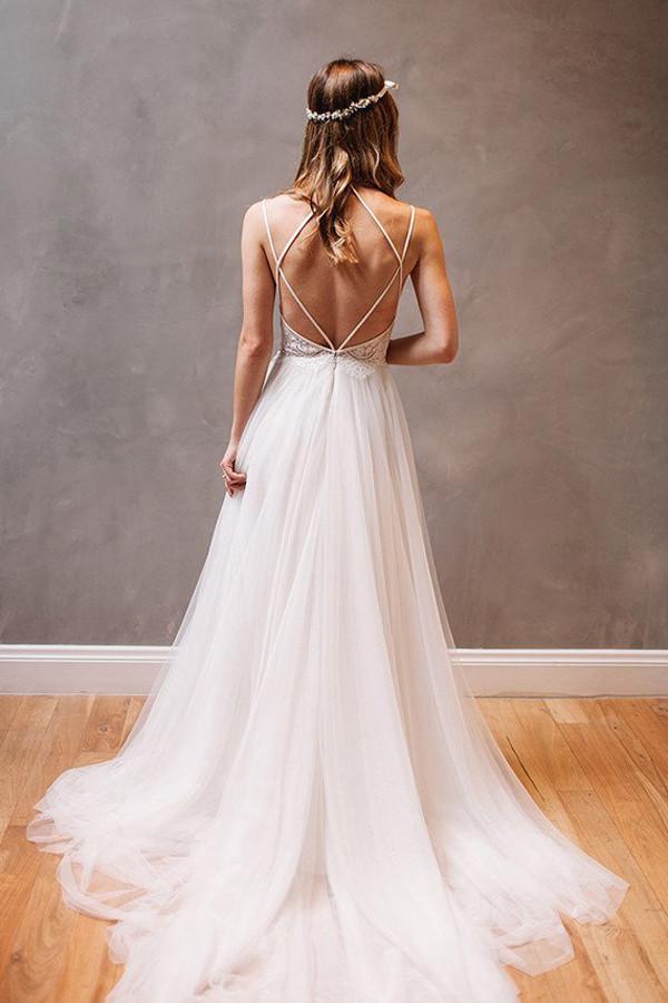 simple open back wedding dress