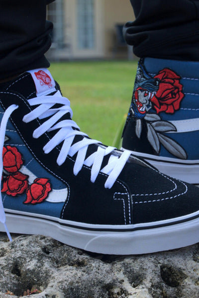 blue vans with roses
