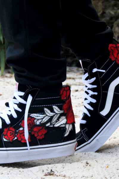 rose embroidered vans high tops