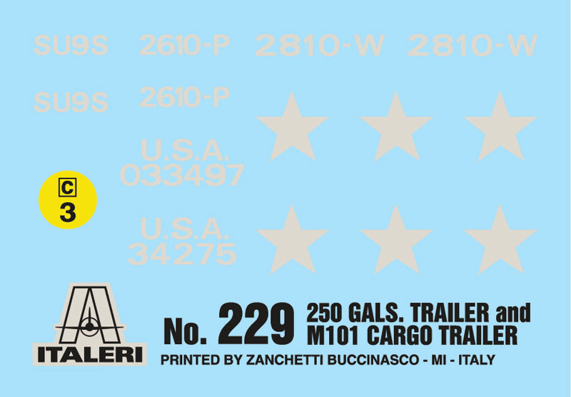 Italeri 1/35 250 gal.s Tank Trailer M101 Cargo Trailer # 229 