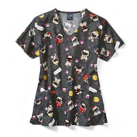 Z12202 PUL Pug Life Dog Print Scrub Top - Infectious Online