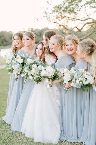 White and Dove Grey Bridesmaids Bouquets
