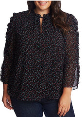 Cece Ruffled Floral Print Blouse
