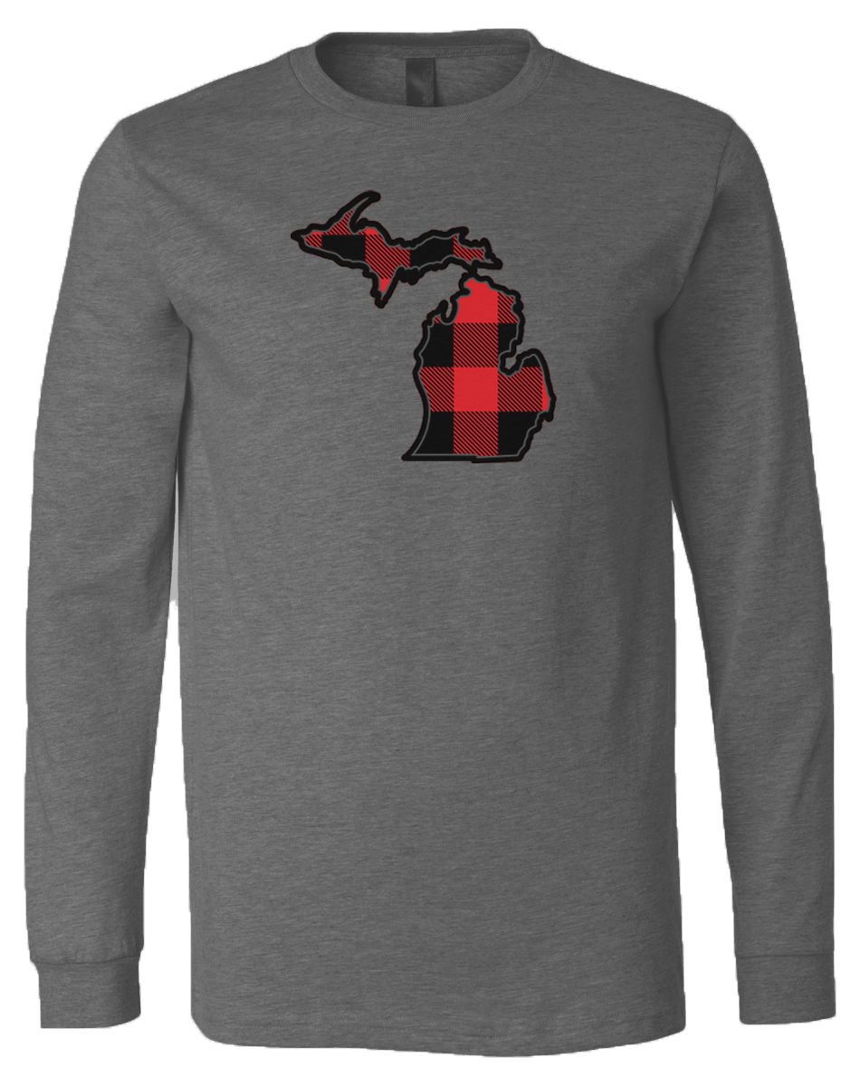 1) Buffalo Plaid Long Sleeve T-Shirt – Michigan Awesome